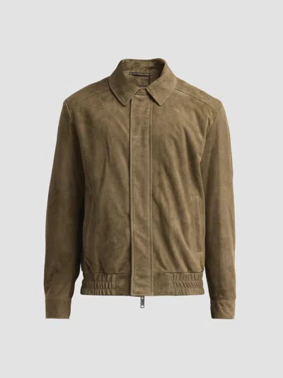 Slowear Men's Suede Bomber Jacket In Green