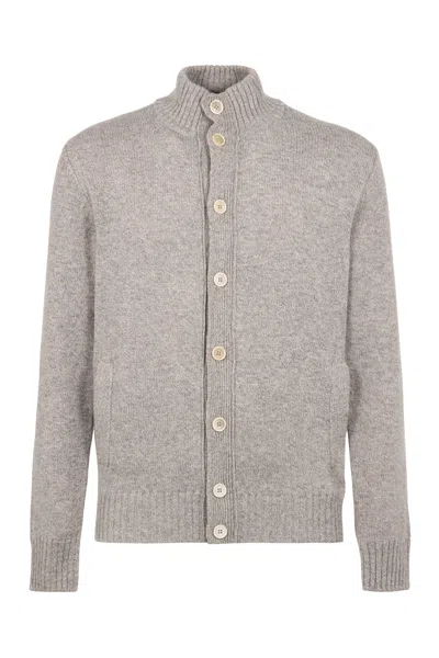 Slowear Men's Virgin Wool Casual High-neck Cardigan With Button Front Pockets In Grey