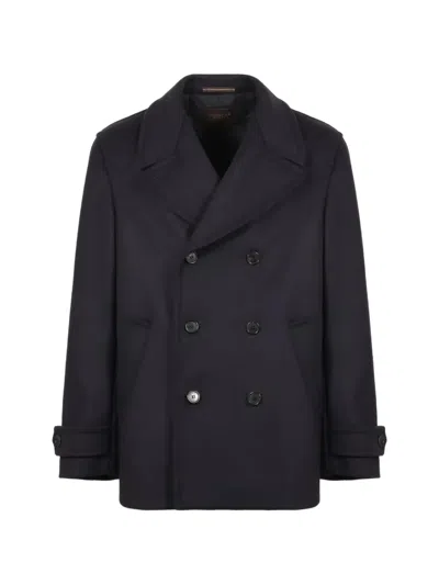 Slowear Montedoro Double-breasted Peacoat In Black