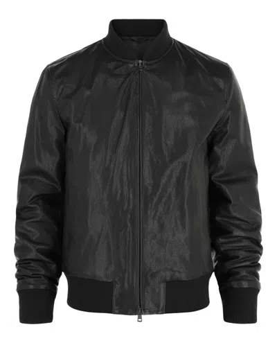 Slowear Montedoro Leather Bomber Jacket In Black