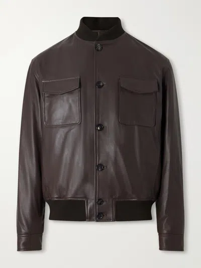 Slowear Montedoro Leather Bomber Jacket In Brown