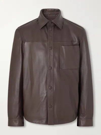 Slowear Montedoro Chest-pocket Leather Jacket In Brown