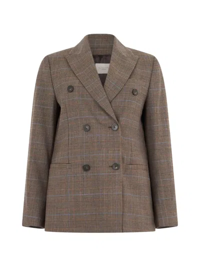 Slowear Montedoro Prince Of Wales-check Double-breasted Blazer In Brown