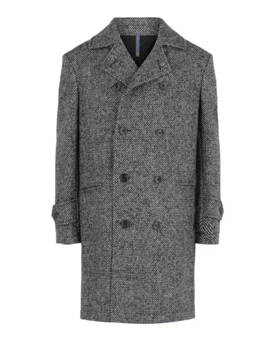 Slowear Monterdoro Herringbone Double-breasted Coat In Gray