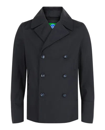 Slowear North Sails Double Breasted Peacoat In Gray