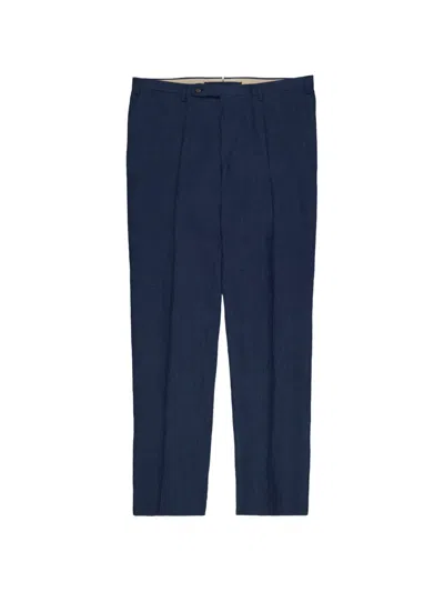 Slowear Patterned Linen Trousers In Blue