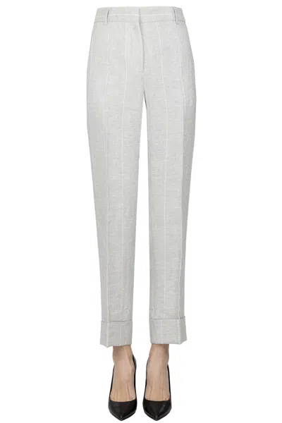 Slowear Pinstriped Linen Trousers In Gray