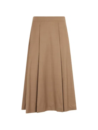 Slowear Pleated A-line Midi Skirt In Brown