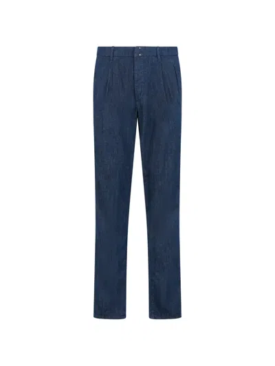 Slowear Pleated Denim Trousers In Blue
