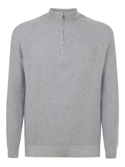 Slowear Ribbed Half-zip Sweater In Gray