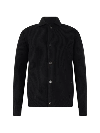 Slowear Ribbed-knit Button-up Cardigan In Black