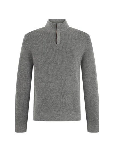 Slowear Ribbed-knit Half-zip Sweater In Gray
