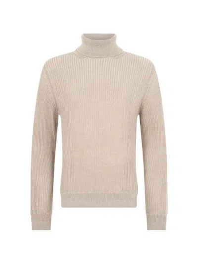 Slowear Ribbed Virgin Wool Rollneck Sweater In Neutral