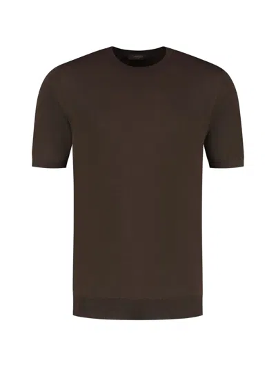 Slowear Short-sleeved Crew-neck Sweater In Brown