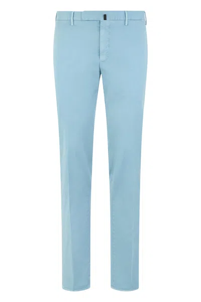 Slowear Slim Fit Cotton Pants With Zip & Button Closure In Blue