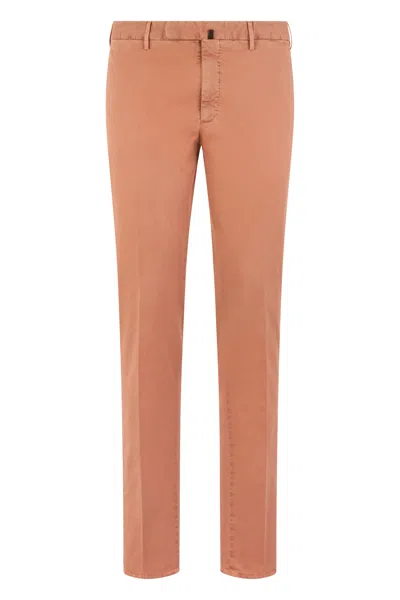 Slowear Slim Fit Cotton Pants With Zip & Button In Orange