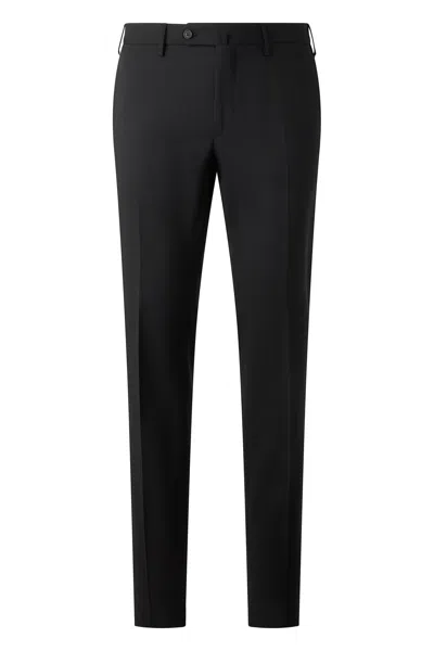 Slowear Slim Wool-blend Trousers With Adjustable Waist In Black