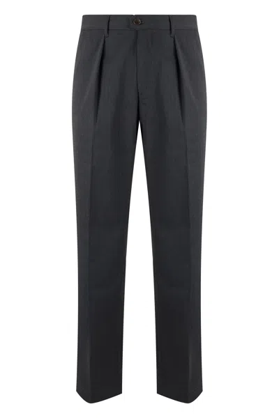 Slowear Slow Pleated Wool-blend Trousers With Hook-and-zip Closure In Blue