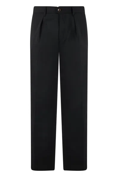Slowear Slowdown Pleated Wool-blend Trousers With Straight Leg In Black
