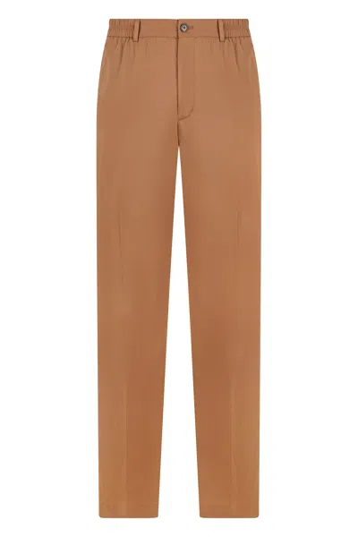 Slowear Straight Cotton Pants With High Waist In Camel