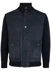 Slowear Cardigan With Front Panel In Leather In Blue
