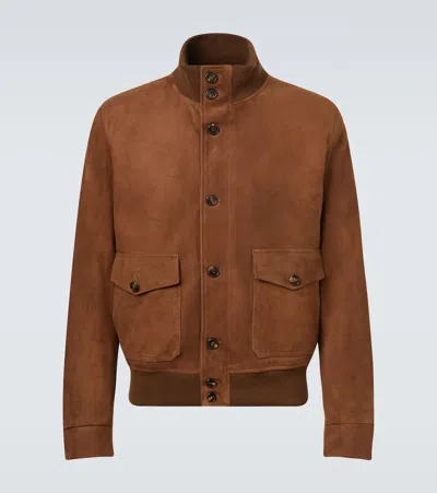 Slowear Suede Bomber Jacket In Brown