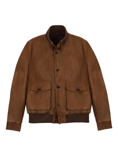 Slowear Suede Bomber Jacket In Brown