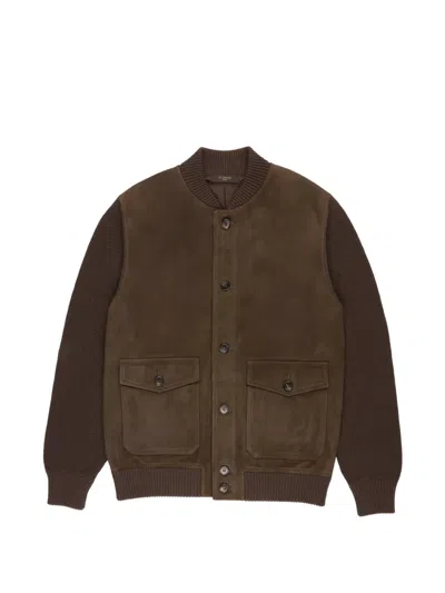 Slowear Suede-panelled Bomber Jacket In Brown