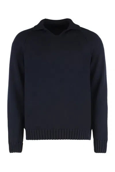Slowear Sweater In Wool With V-neck In Blue