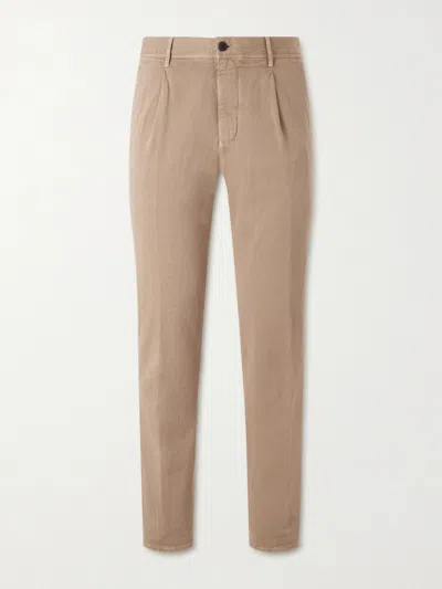Slowear Tapered Pleated Cotton-blend Gabardine Trousers In Brown