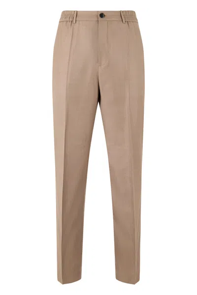 Slowear Trousers With Elastic Waistband And Center Crease In Virgin Wool In Neutral