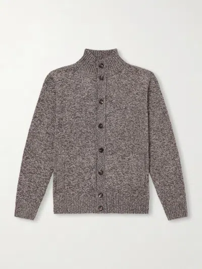 Slowear Marble Wool Stand Collar Button Sweater In Brown