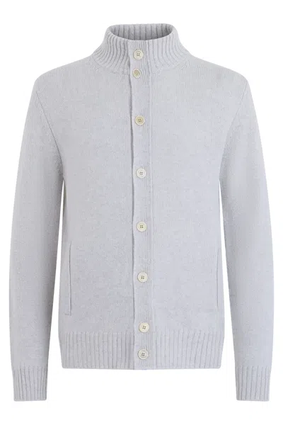 Slowear Virgin Wool Cardigan With Korean Collar In Black