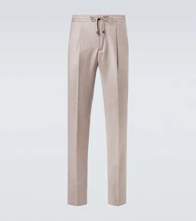 Slowear Virgin Wool Flannel Slim Pants In Beige