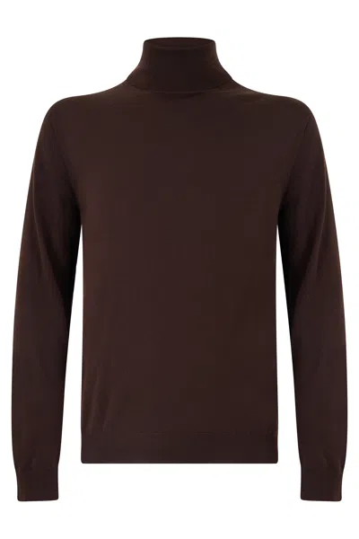 Slowear Virgin Wool High Collar Sweater In Brown