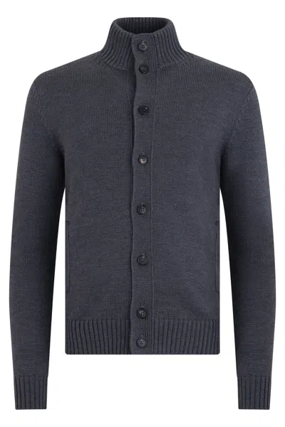 Slowear Virgin Wool Lapel Collar Cardigan In Gray