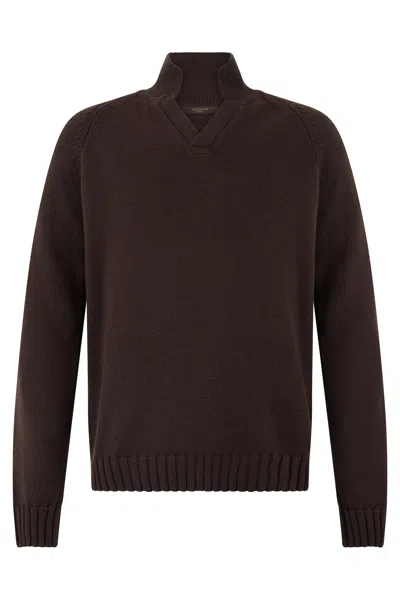 Slowear Wool Polo-collar Sweater With High Collar In Multi