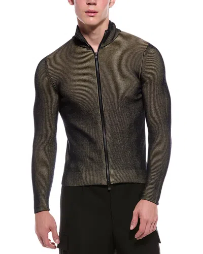 Slowear Wool-blend Ribbed Zip Jacket In Black