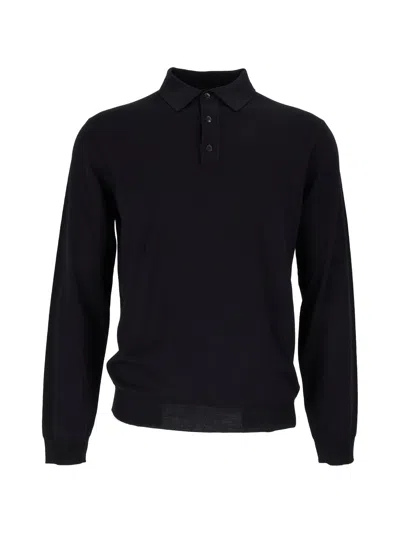 Slowear Zanone Blue Long Sleeve Polo Shirt