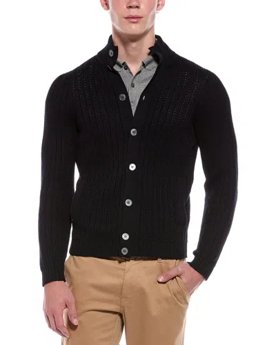 Slowear Zanone Linen-blend Cardigan Sweater In Black