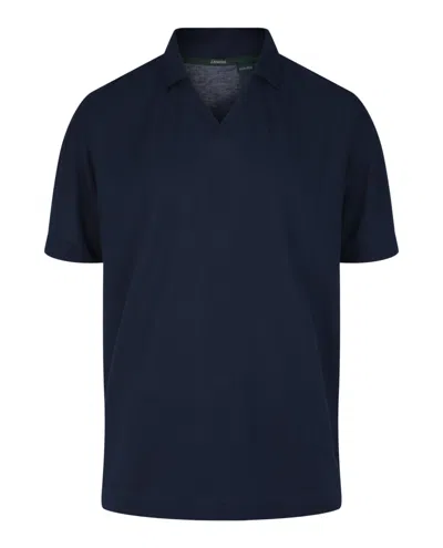 Slowear Zanone Open Collar Polo Shirt In Blue