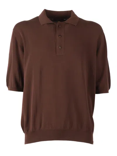 Slowear Zanone Polo Mc Ribbed Cotton Polo Shirt In Brown
