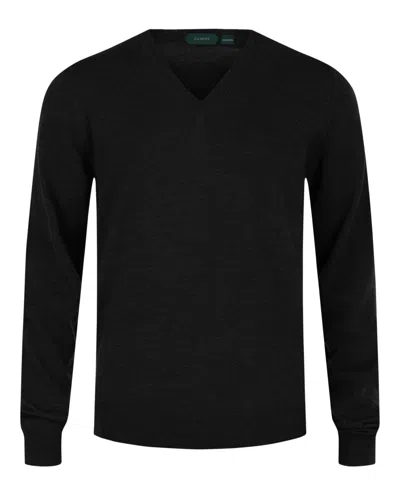 Slowear Zanone V-neck Wool Blend Sweater In Gray