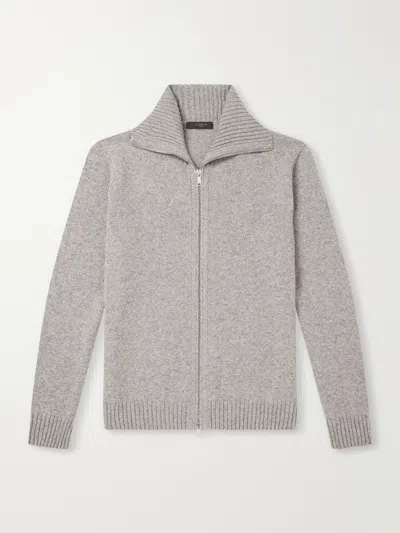Slowear Zanone Virgin Wool Knitted Zip-up Hoodie In Gray