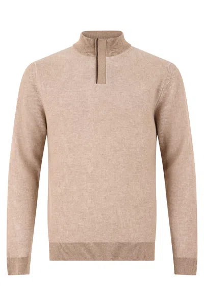 Slowear -inspired Virgin Wool High-collar Sweater In Pink