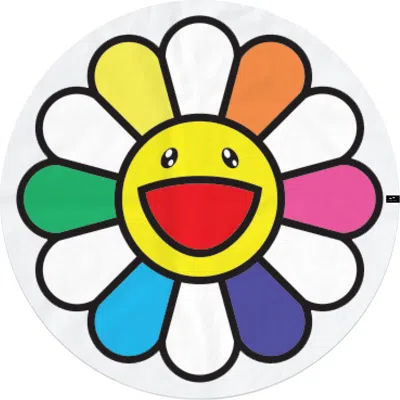 Slowtide Takashi Murakami Round Rainbow Flower Towel In White