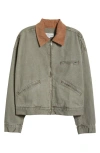 Slvrlake Camden Garage Zip Denim Jacket In Faded Olive