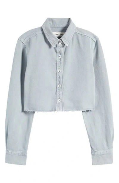 Slvrlake Crop Raw Hem Button-up Denim Shirt In Dove Gray