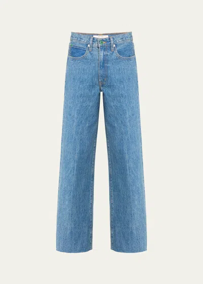 Slvrlake Grace Wide-leg Raw-edge Jeans In Mid Denim