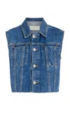 Slvrlake + Net Sustain Maya Cropped Frayed Organic Denim Vest In Medium Wash